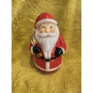 Vintage Santa Hard Solid Plastic 7” Roly Poly St Nick Figurine Blow Mold Look